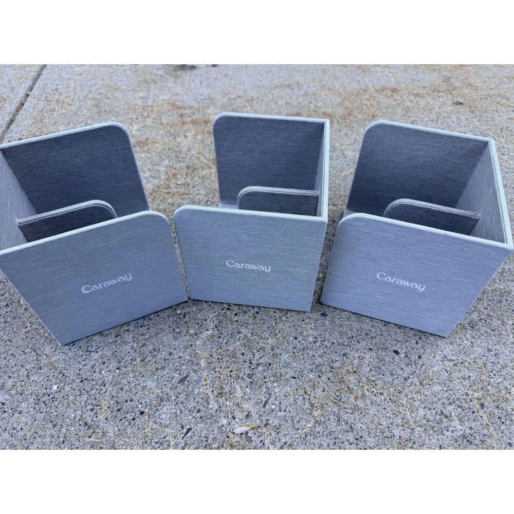 Set of 3 CARAWAY Gray Fabric Magnetic Storage Organizers